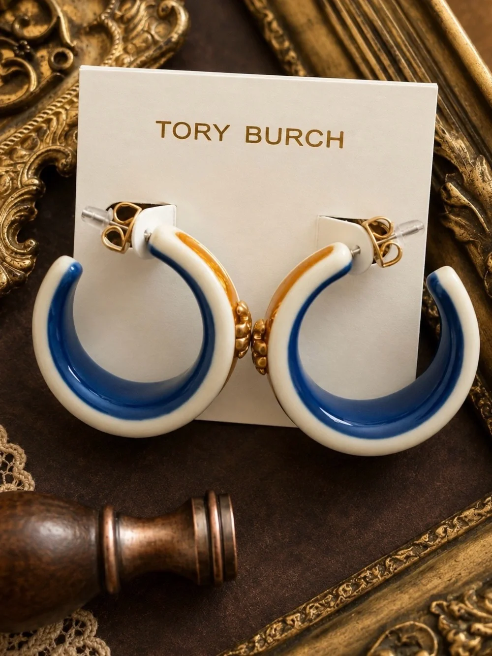 TORY BURCH • Roxanne Colorblock Hoop Earrings Includes Tory Burch Jewelry Bag